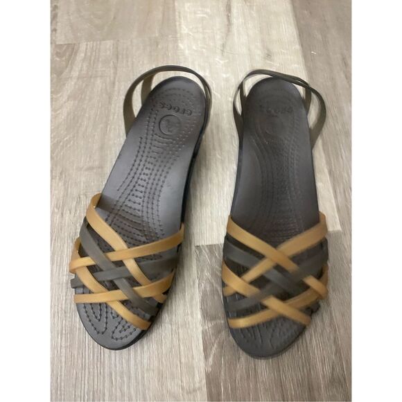 Crocs Huarache Mini Wedge Brown/Black Sandals, Size 9 - Picture 8 of 9